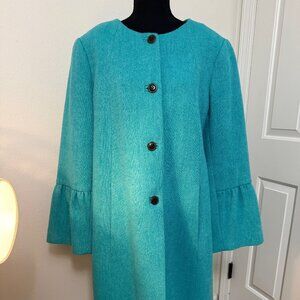 Talbots NWT| Turquoise Wool Blend Flounce Sleeve Jacket Size 16